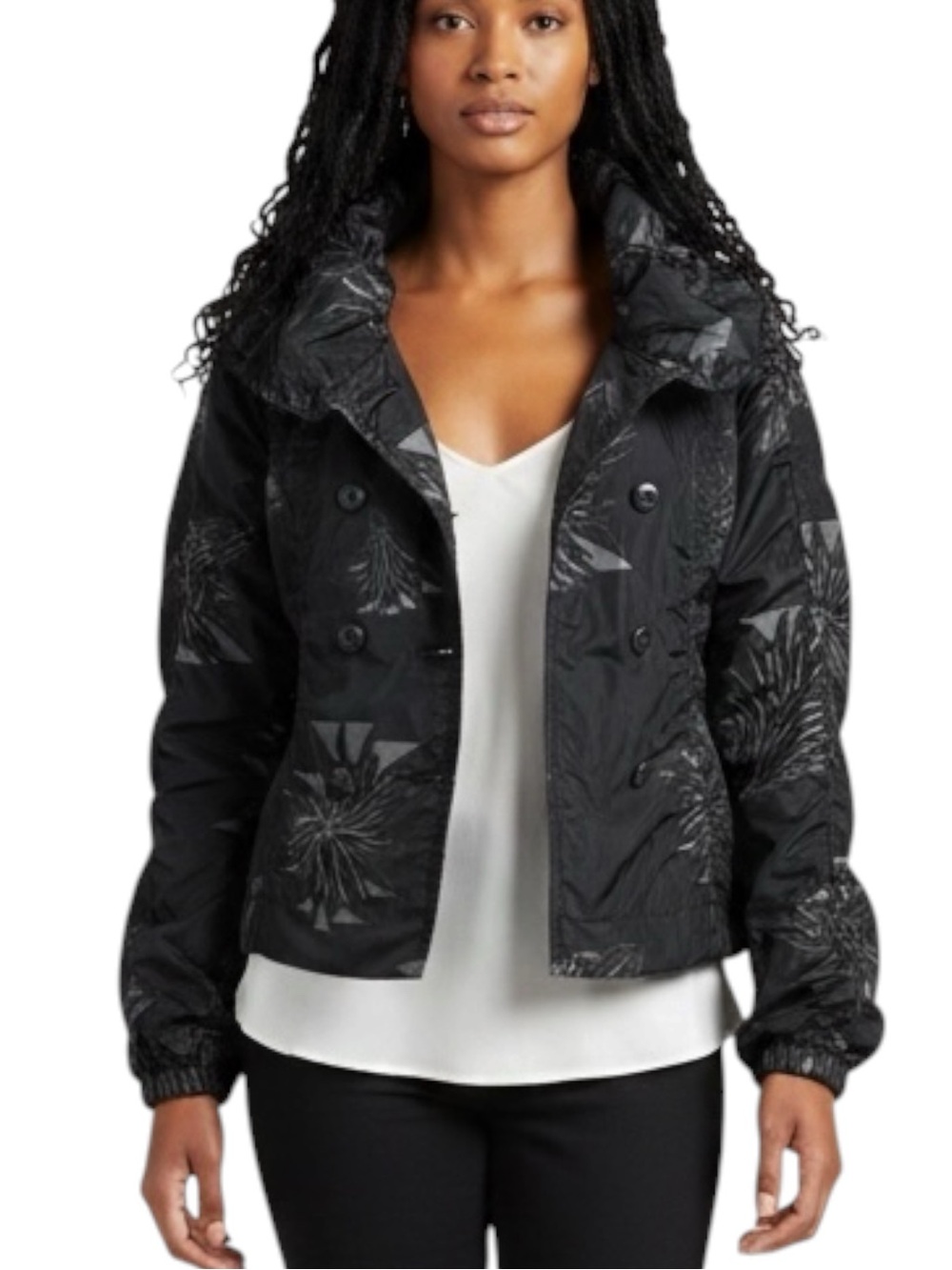 Lena Gabrielle Black Floral Waterproof Jacket Size 10